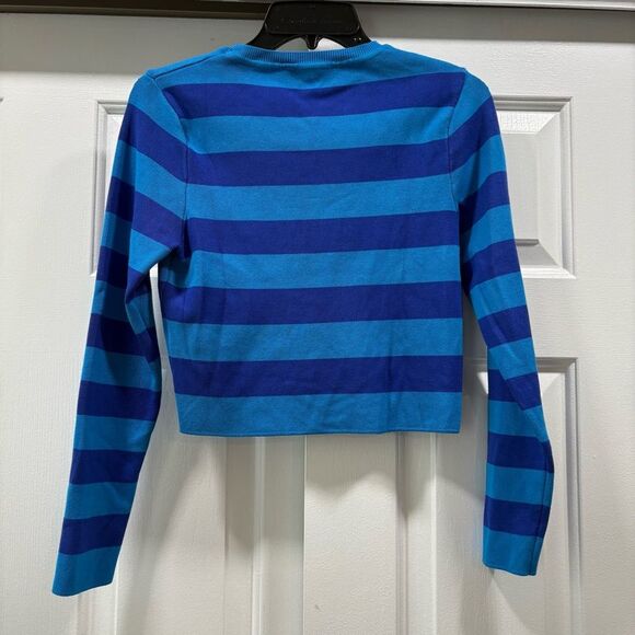 ZARA Blue Striped Long Sleeve Cropped Sweater Top Size L - Picture 5 of 12